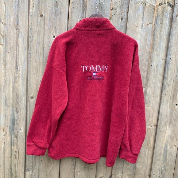 Vintage Tommy Hilfiger Fleece Jacket Large Red - Picture 2 of 6